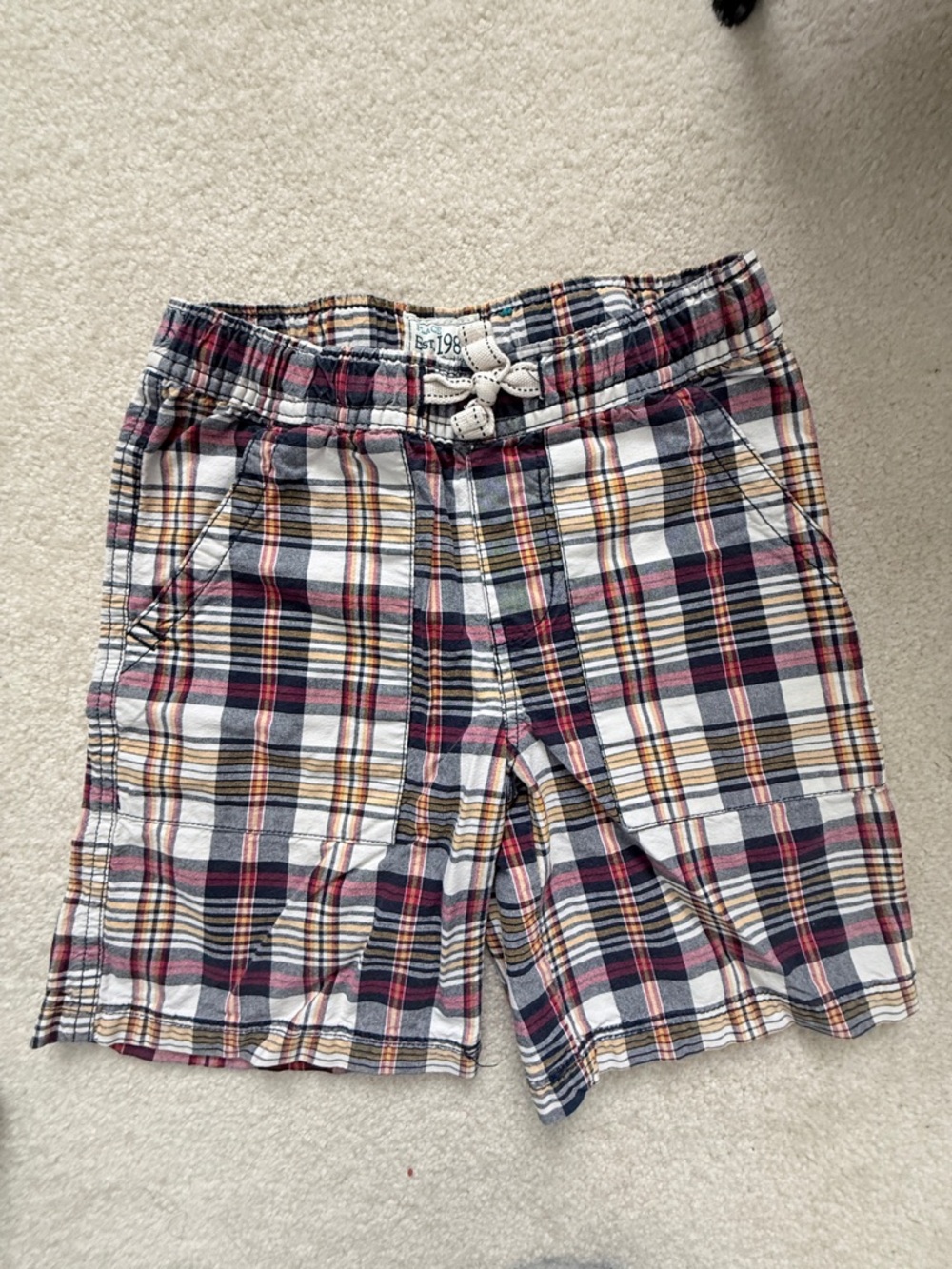 The Children's Place Plaid Cotton Shorts in Navy, White, Red, Yellow